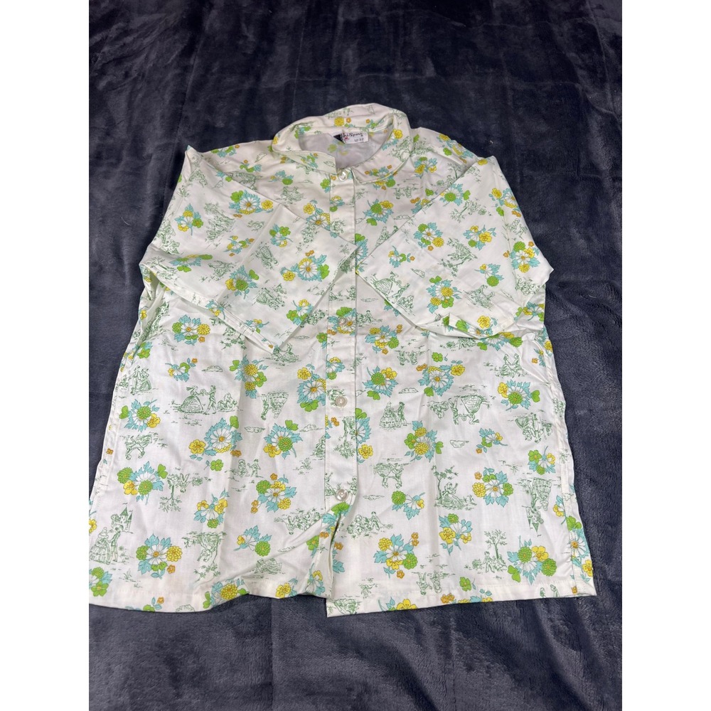 Hyanni Sport Floral Button Up Short Sleeve Top Vintage Print Made in USA 12-32